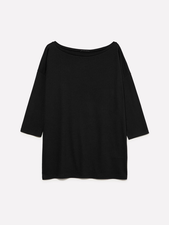 T-shirt noir à col bateau - t-shirts à manches longues pour femme - Noir | Sisley image number 1